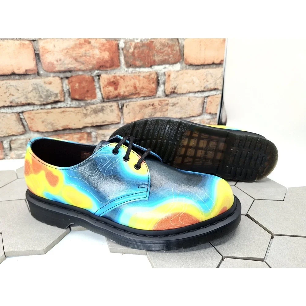 DR. MARTENS 1461 Genix Nappa Men Sz 8 Leather Oxford‎ Shoes Heat Map PRINT Rare